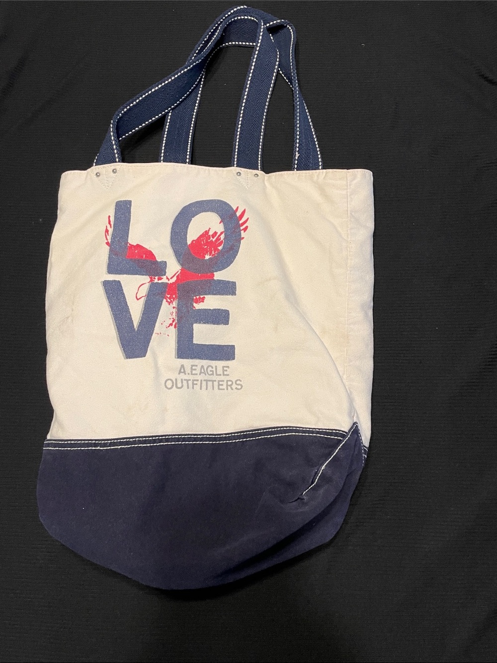 VTG LOVE Canvas Tote Bag in Navy and Cream